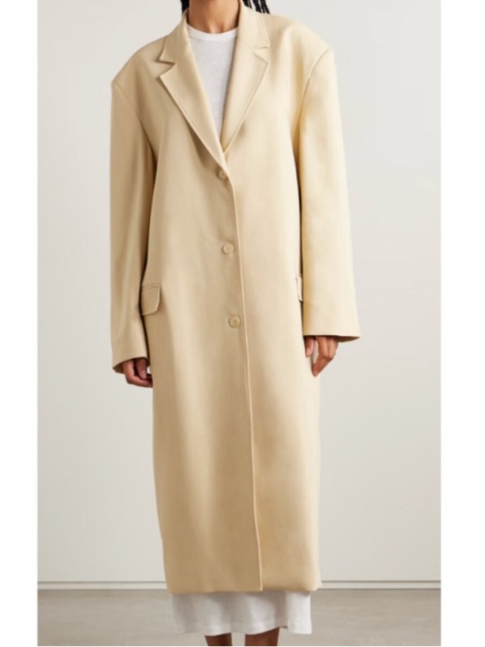 The Frankie Shop Cream Long Single-Breasted Trench Coat
